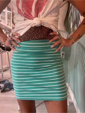 Moda International Turquoise & White Striped Mini Skirt Y2K